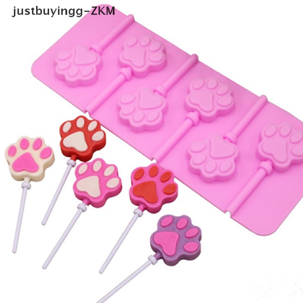 Cetakan Permen Lolipop / Cokelat 6 Lubang Bentuk Cakar Anjing Kucing 3D Bahan Silikon