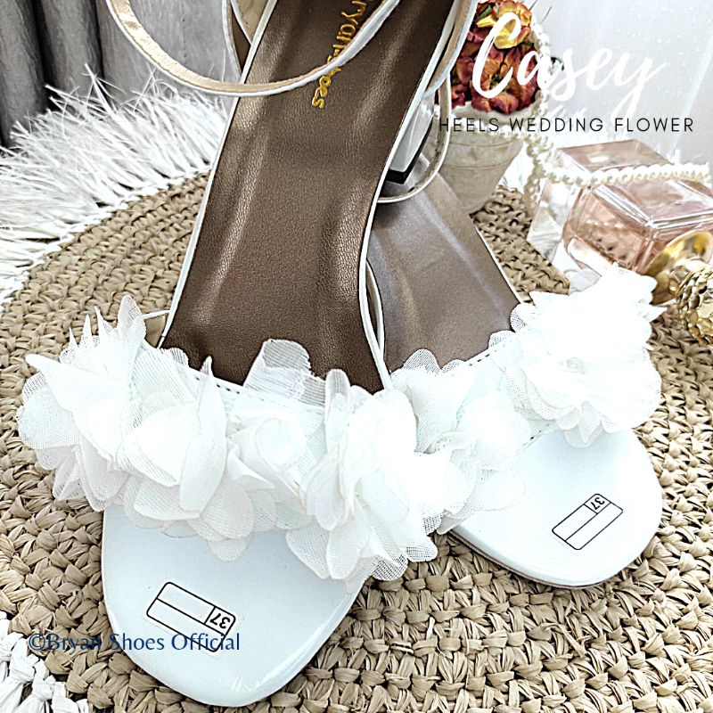 Bryan Casey Heels Pesta Wedding Flower Bunga Lace Hak Tahu Bigsize Jumbo Oversize 36-40 41 42 43