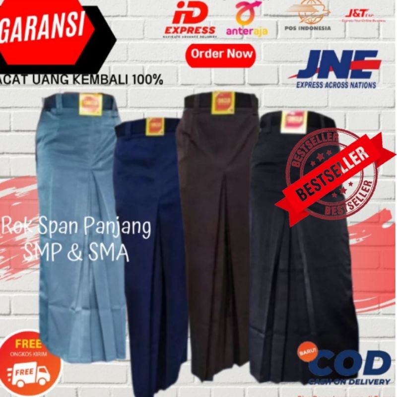 SRAGAM SEKOLAH ROK SPAN PANJANG SMP SMA.BELAHAN 1 BIRU ABU ABU