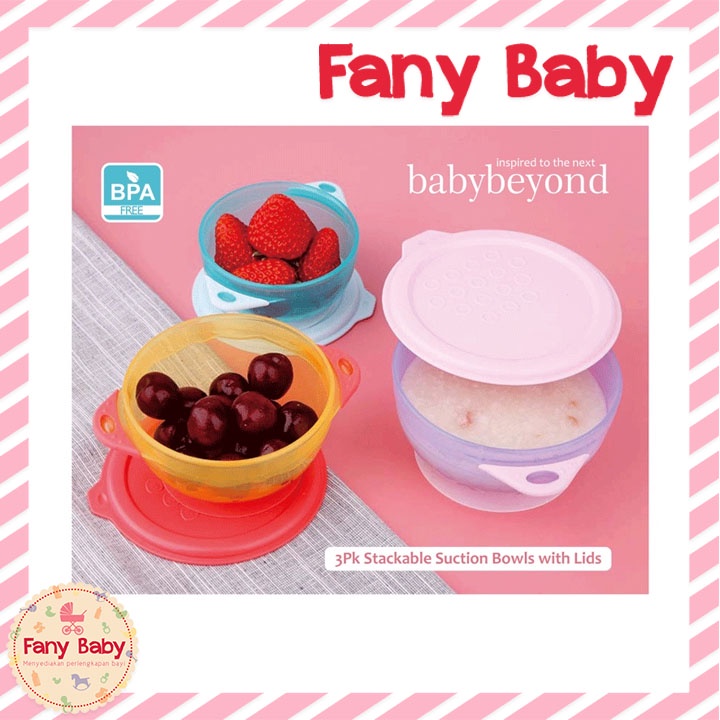 BABY BEYOND - BB 1063 3PK STACKABLE SUCTION BOWLS WITH LIDS