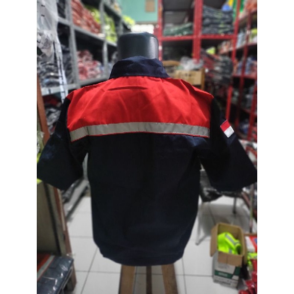 SERAGAM SAFETY LENGAN PENDEK MERAH NAVY RESLETING