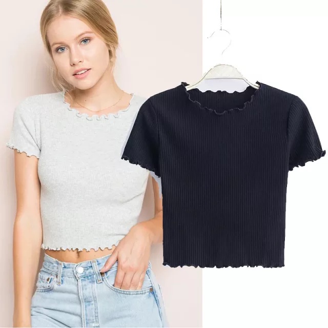 Korean Ruffle Neck T-Shirt / Atasan Kriwil Pendek