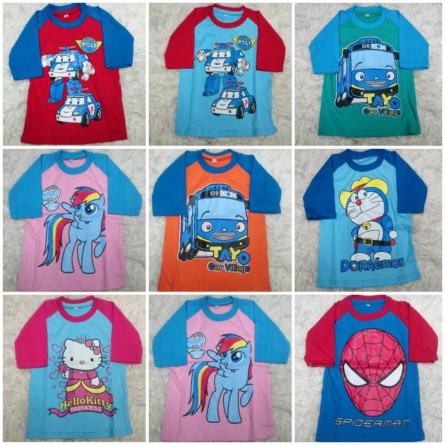 Kaos anak Karakter Model Reglan lengan 3/4-1