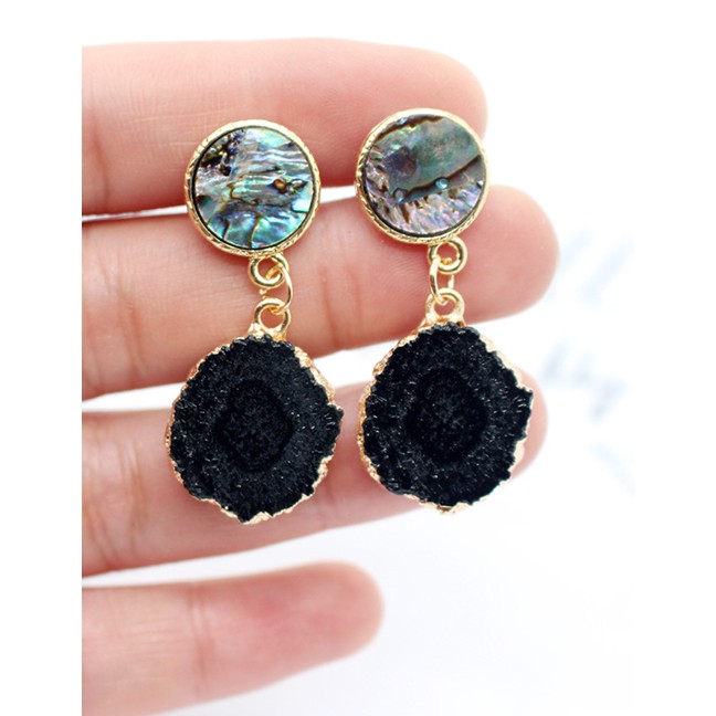 LRC Anting Tusuk Fashion Black Abalone Shell Imitation Natural Stone Sunflower Earrings K70582