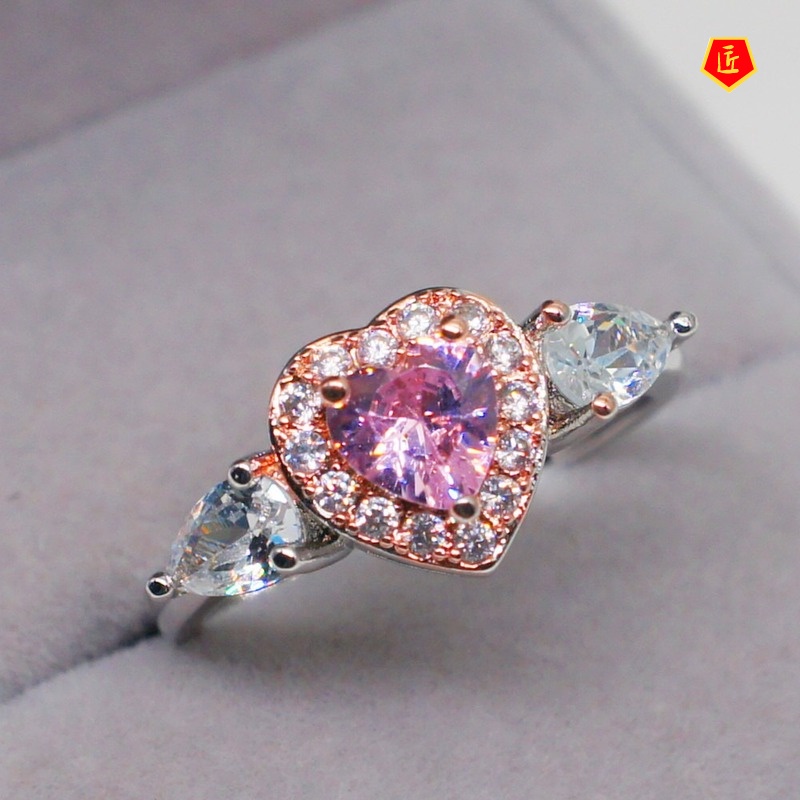 [Ready Stock]Women's Fashion Elegant Peach Heart Pink Diamond Ring