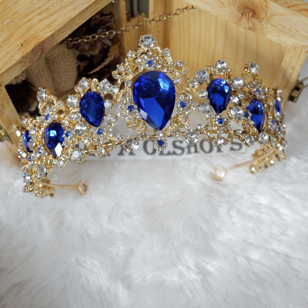 mahkota tiara dueches rhine stone blue