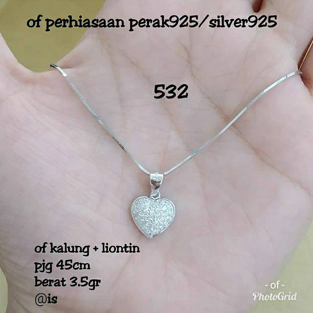 Kalung liontin love perak lapis emas putih perak925 532