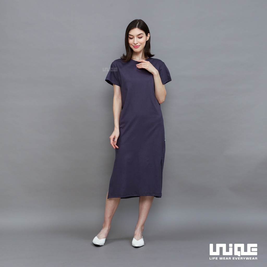 UNIQUE - (Dress Series) Midi Dress With Slit Grey Stone