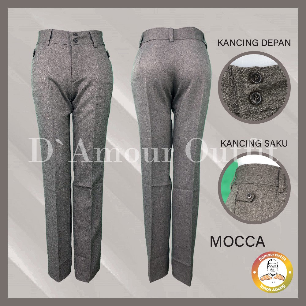 Damour outfit Celana Kerja Panjang Wanita Kantor Kuliah Sekolah Wisuda Formal Sekoder S-5L Hitam Coksu Crem Navy Putih Mocca AbuMuda CoklatTua | Shopee