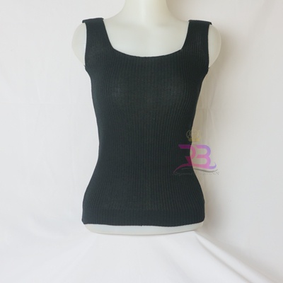 Tank Top Wanita Pakaian Atasan tanktop cewek korea rajut square neck-HITAM