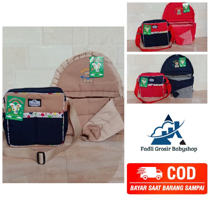 Tas Bayi Strip Dan Gendongan Bayi Samping Topi Bordir ( 2 in 1 )