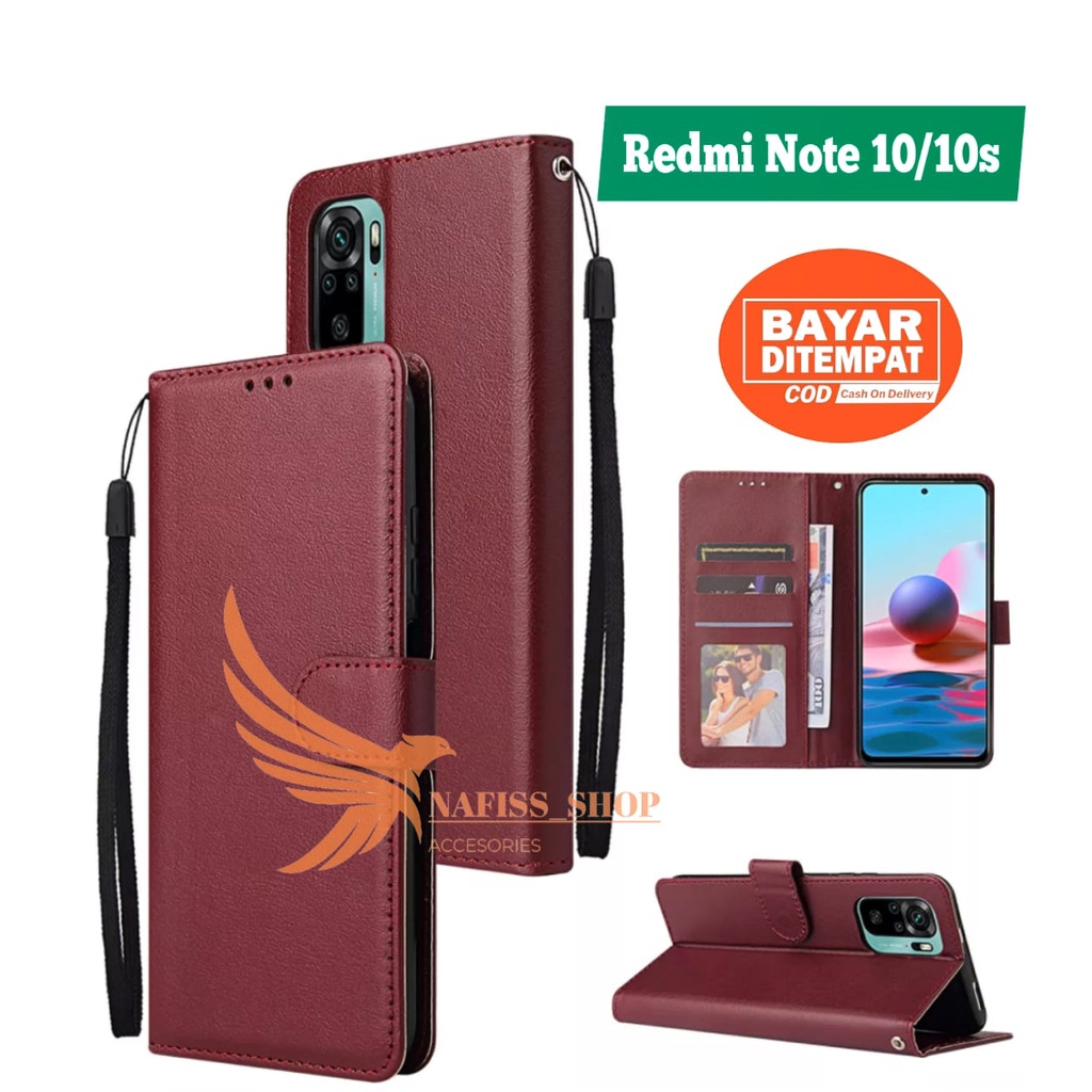 Case Flip Xiaomi Redmi Note 10 Redmi Note 10s 4G flip wallet case standing flip Leather cover Handph
