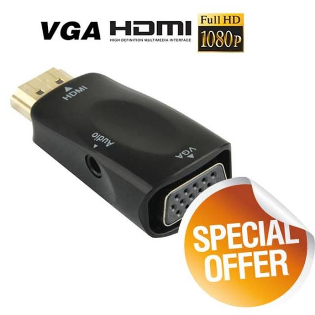 Converter HDMI to VGA with Port Audio - Full HD 1080p (Hitam )