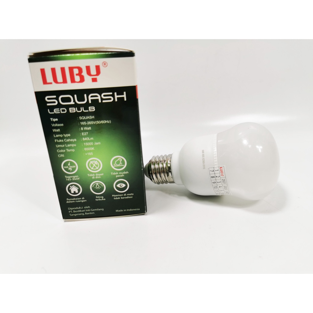 Lampu LED Bulb LUBY SQUASH 8 Watt Cahaya Putih Cri 165 Original