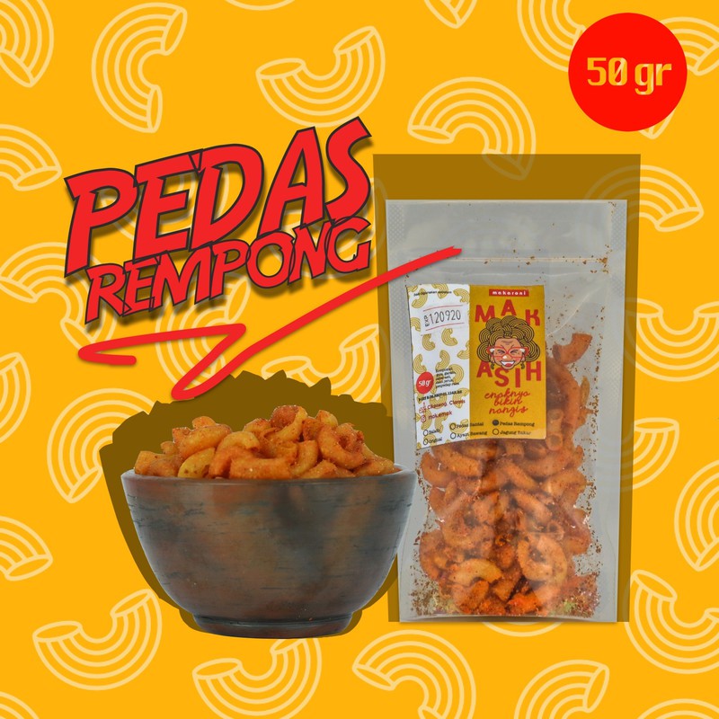 

Kemasan 50 gr Makaroni Mak Asih Camilan Enak Pedas Rempong