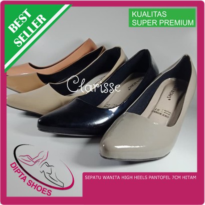 SEPATU WANITA HIGH HEELS PANTOFEL 7CM HITAM