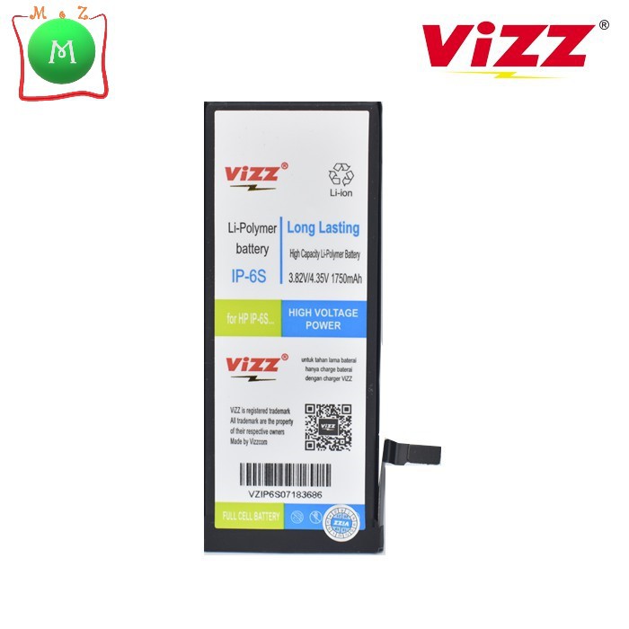 BATTERY VIZZ BATERAI IPHONE 6S ORIGINAL DOUBLE POWER IC BATTERY