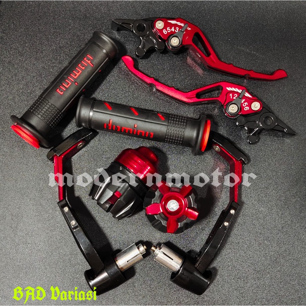 [PAKET MURAH] Handgrip Domino+Jalu as roda+Proguard robot+Handle Variasi cnc Nmax-PCX-Aerox-Vixion-Beat-Mio-Vario-Tiger-Mx-Lexi-Vario150-CBR-R15 v3-Fu-Mio j-Scorpio-Rx king-ADV-Versa-Freego