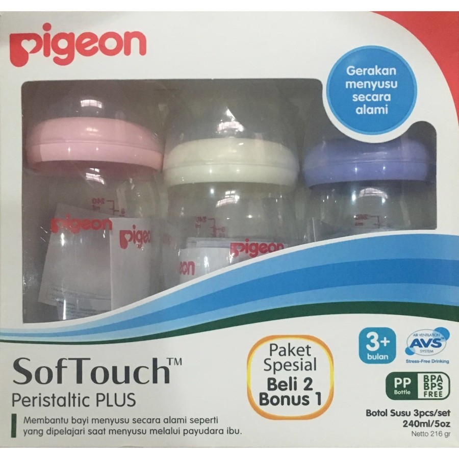 Botol Susu Pigeon Peristaltic Plus Wide Neck Bottle 160ml isi 3pcs / 240ml isi 3pcs