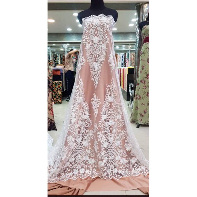 Kain Tille broken white payet edisi wedding dress 0,5m (limited stock)