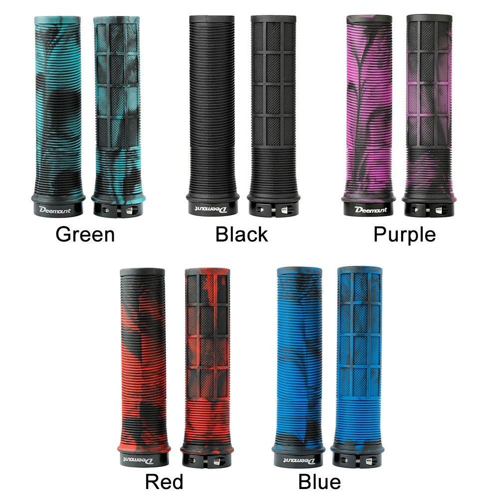 R-FLOWER 1pasang Pegangan Sepeda Bar Grips Shockproof MTB Tekstur Olahraga Luar Ruangan Aluminium Lock Ring