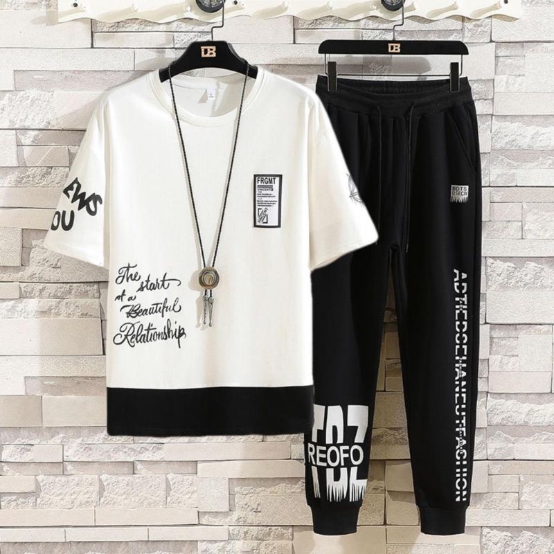 STELAN ( REO ) STELAN PRIA DEWASA 1 SET BAJU KAOS OBLONG + CELANA PANJANG JOGGER GOOD QUALITY