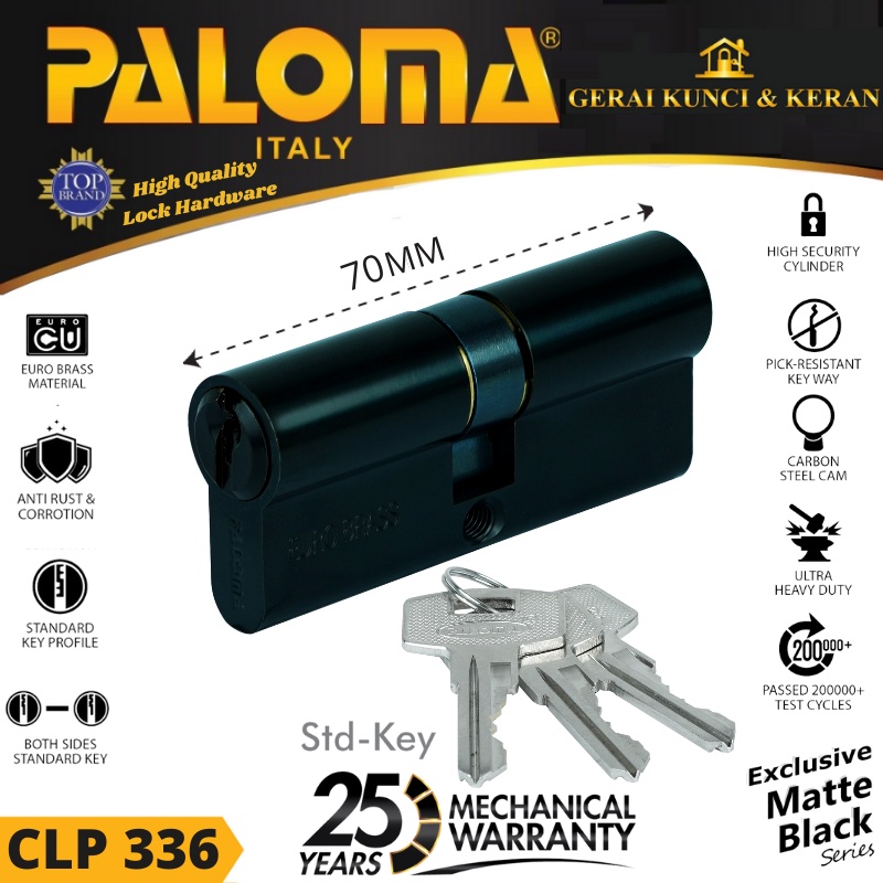 KUNCI Double Cylinder PALOMA CLP 336 DELUXE 70MM HITAM MATT BLACK