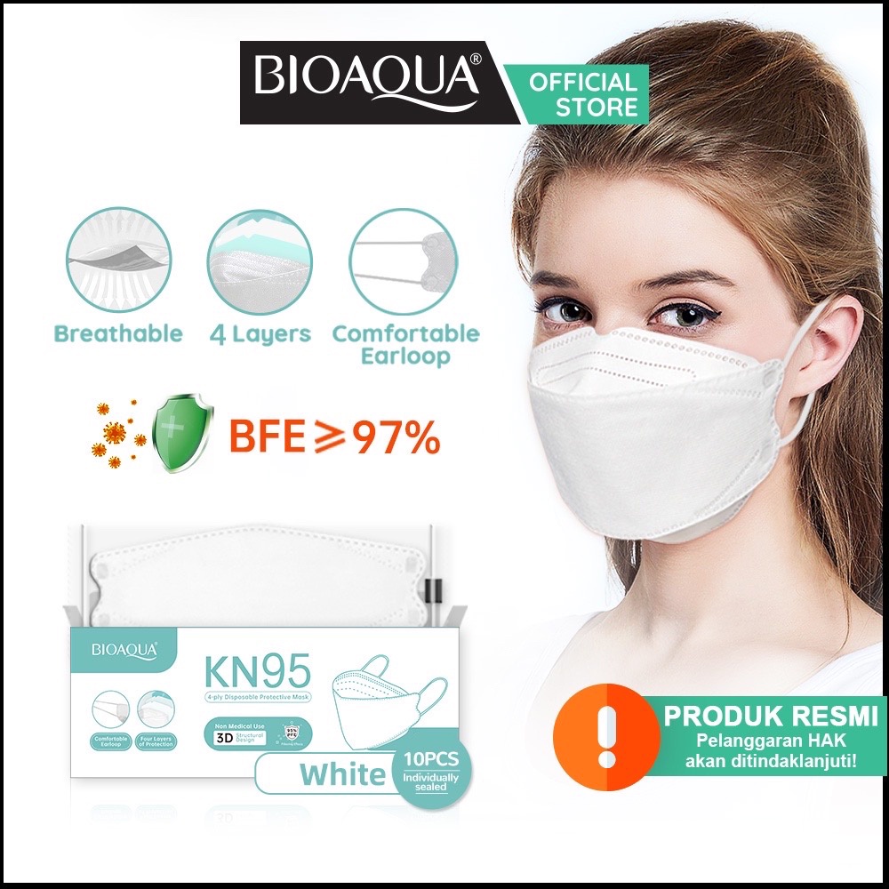 Bioaqua - Masker EVO N95 BFE 95% masker wajah 4ply Disposable EVO Mask Putih KN95 earloop 10pcs With