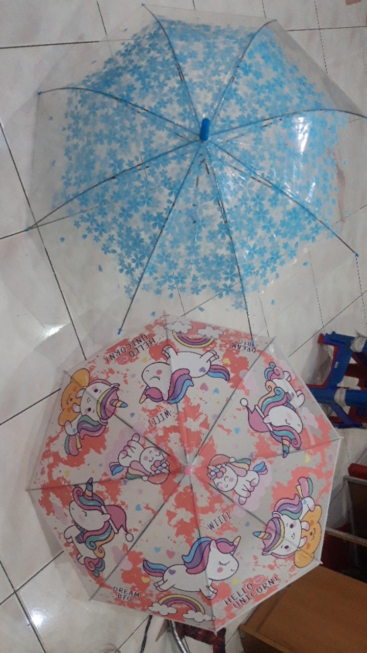 Payung Transparan/payung Tongkat/bening/payung Motif Bunga