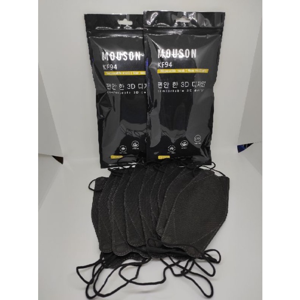 Masker Mouson KF94 Hitam 4Ply isi 10 pcs - Edisi Kemasan Gold
