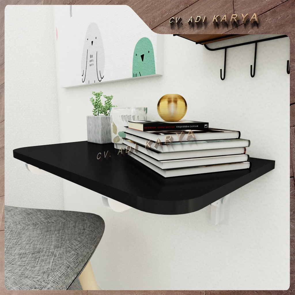 Meja Lipat Dinding 50 x 30 Meja Belajar Kerja Dinding Ambalan Tempel Braket Besi Engsel Laptop Kompu