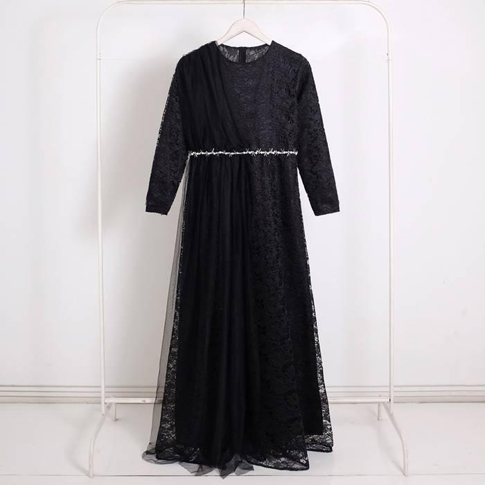 GAMIS BRUKAT UNTUK WISUDA/ DRESS PESTA / GAUN PESTA / GAUN MEWAH BAHAN BRUKAT WARNA HITAM