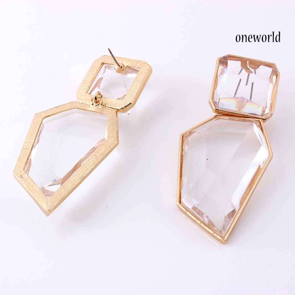 OW@ Vintage Women Geometric Dangle Shiny Resin Exaggeration Earrings Jewelry Gift