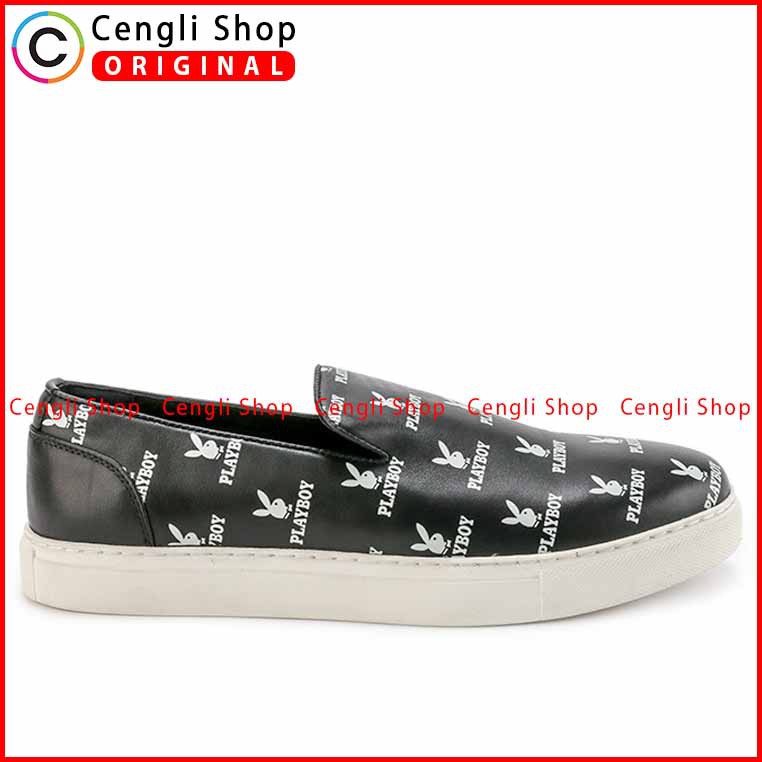 SEPATU PLAYBOY SLIP ON CASUAL PRIA ORIGINAL KULIT ASLI HITAM PLM9