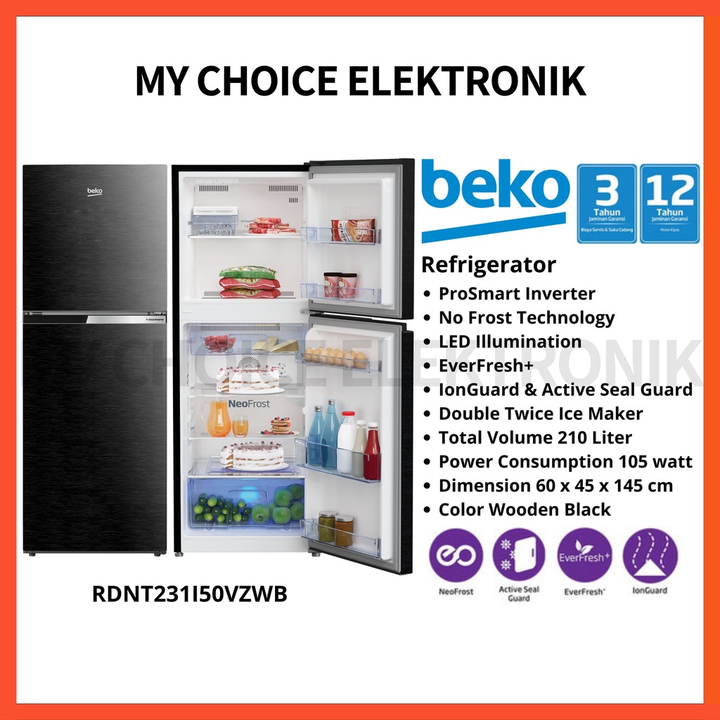 BEKO Kulkas 2 Pintu RDNT231I50VZWB | RDNT 231 I50 VZWB [Luar kota]
