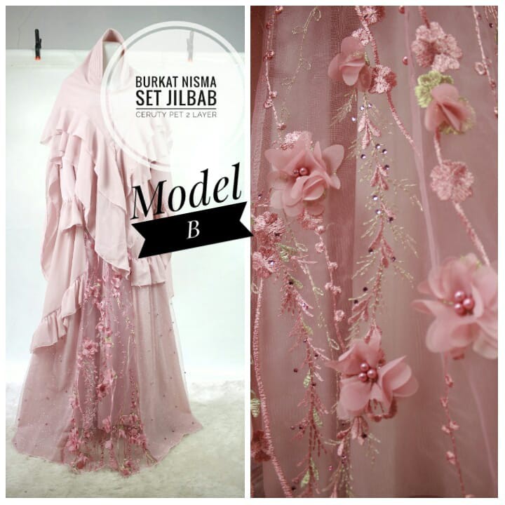GAMIS SET CERUTY BABYDOLL BRUKAT TILE BORDIR NISMA SYARI MUSLIMAH PESTA MEWAH BROKAT BRUKAT 3D BUSUI
