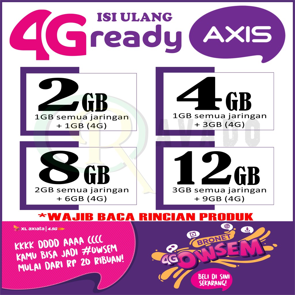 ISI ULANG PAKET KUOTA INTERNET AXIS BRONET AIGO OWSEM 4G 