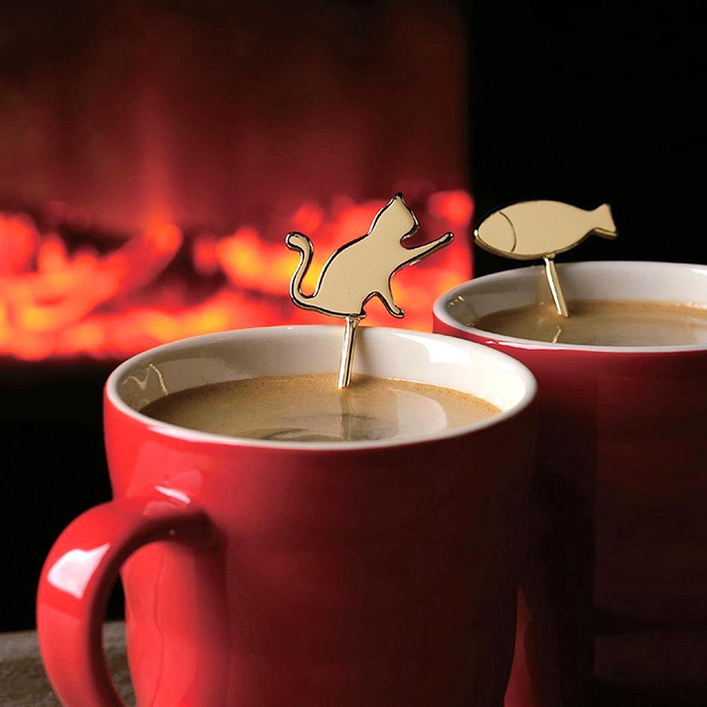 Quinton Sendok Teh Es Krim Lucu Mixing Kucing Ikan Minum Alat Aduk