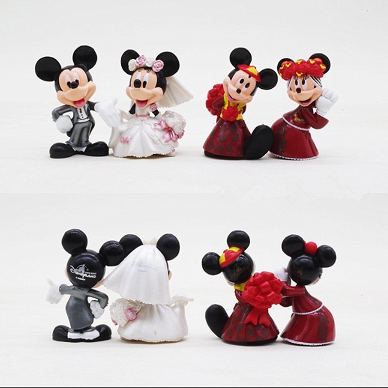 4pcs / Set Mainan Figure Disney Mickey Mouse Dress Pernikahan Minnie Mouse Gaya China Barat Untuk Dekorasi