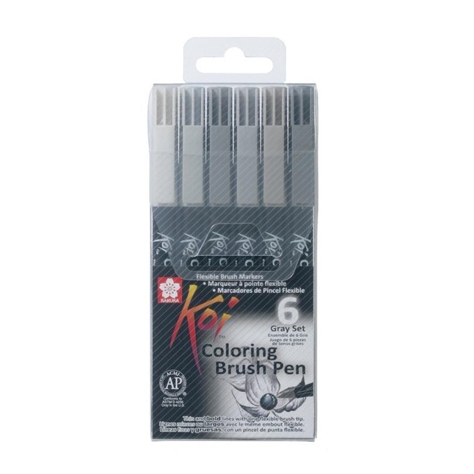 

(BISA COD) SAKURA KOI COLORING BRUSH PEN 6 GREY COLOR SET COLOUR ABU2 ABU-ABU TERUJI Kode 1196