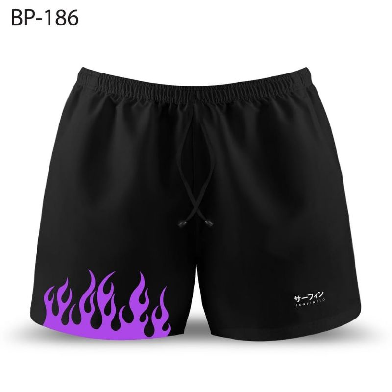 Boxer Black Motif White Fire / Boxer Pria Polos BabyTerry - Celana Pendek Pria Distro