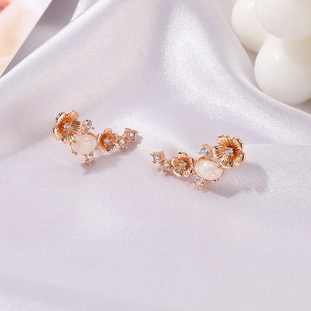 Hu Hu Hu Hu Hu Alat Bantu Pasang Kacamata♡ 1 Pasang Anting Stud Bentuk Bunga Opal Tiruan Bahan Tembaga Aksen Berlian Imitasi Gaya Retro Untuk Pesta