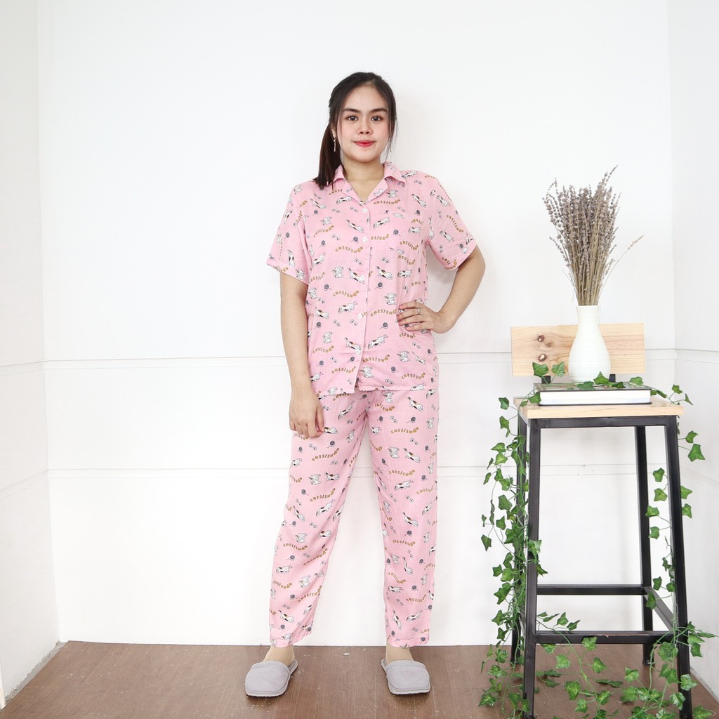 IZANY Piyama CP allsize One Set Rayon Import / Daily Set / Tie dye-CATTY TUDE PINK