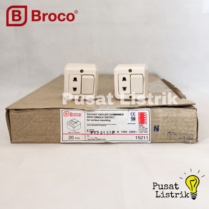 OB Saklar Engkel Stop Kontak New Gee Broco Socket Outlet + Single Switch Outbow Cream Broco