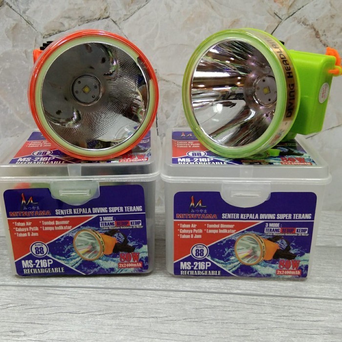 SENTER KEPALA/HEADLAMP MITSUYAMA MS-216K/216P 80 WATT TAHAN AIR HINGGA KEDALAMAN 30M