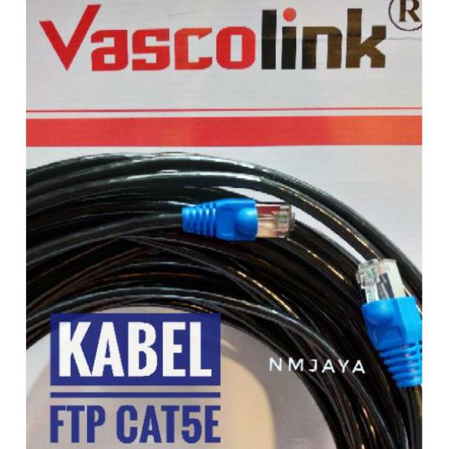 KABEL LAN OUTDOOR FTP CAT5E VASCOLINK SIAP PAKAI sudah dicrimping RJ45 metal dan karet biru Harga Per Meter