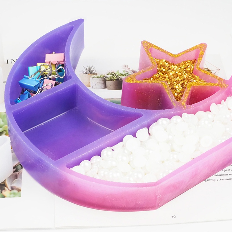 SIY  Large Crescent Moon Tray Resin Mold Moon Star Shelf Crystal Display Tray Jewelry Plate Resin Casting Molds Craft Tools