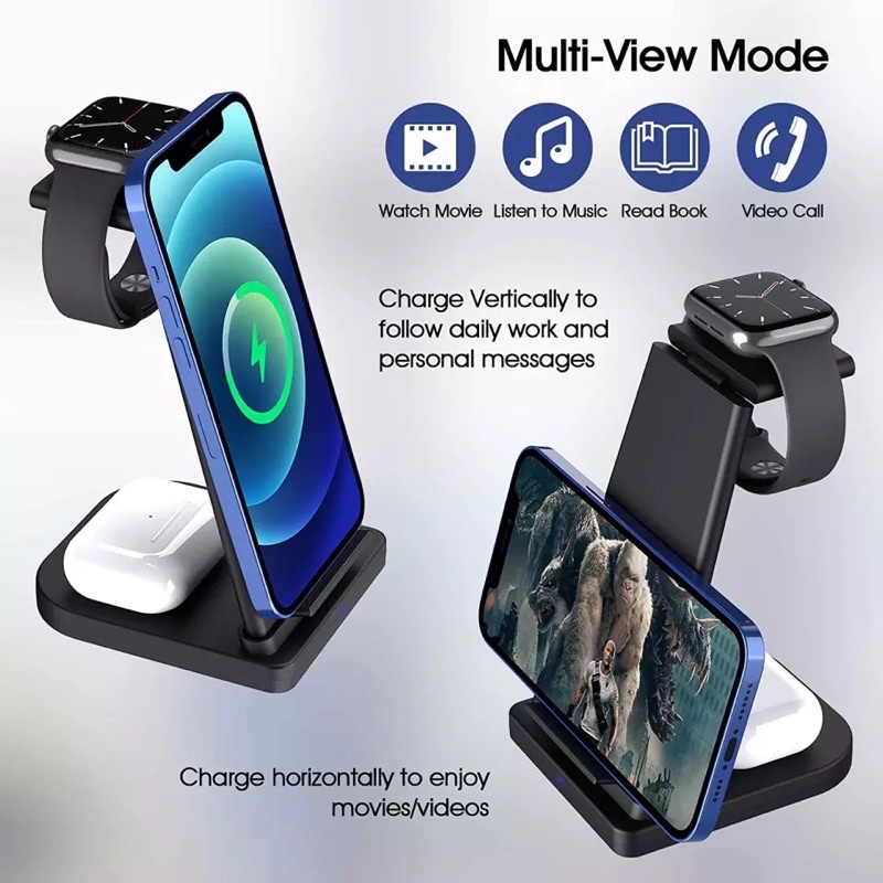 ELAVO Wireless Charger 3 in 1 Foldable Travel portable Airpods 2 pro iwatch Apple watch series 1 5 7 3 Handphone Iphone 8 X XS Samsung Note galaxy