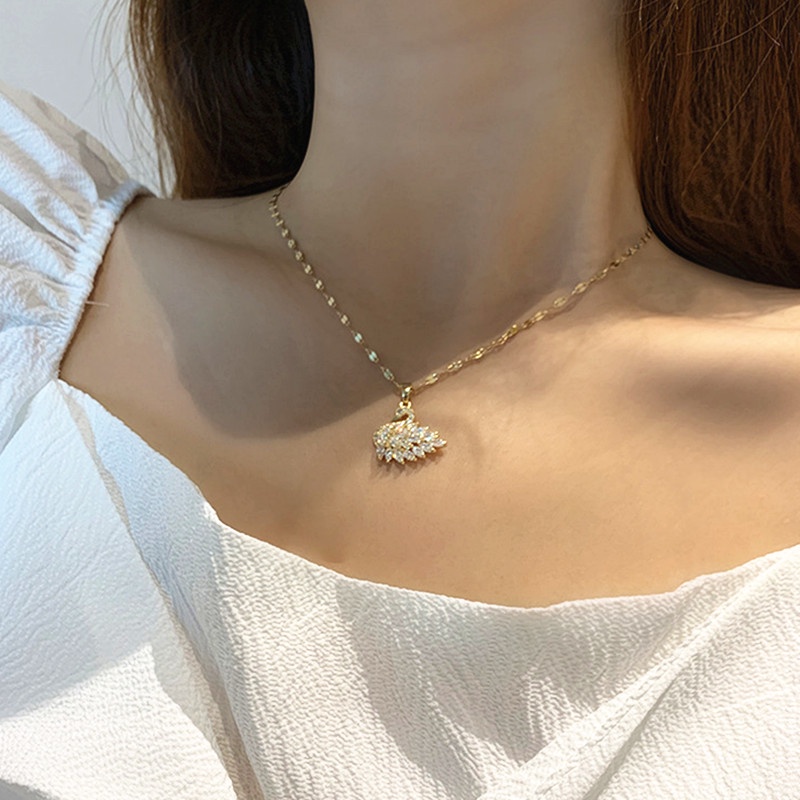 Kalung Titanium Angsa Berlian Wanita Anti Karat dan anti luntur Emas 18k Swan Perhiasan