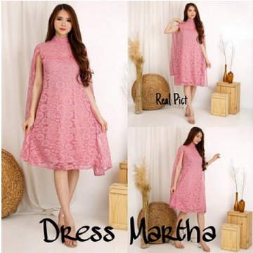Baju Dress Pesta Hari Raya Natal 2021 Midi Dress Wanita Dewasa Kekinian Dress Brukat Martha New Part